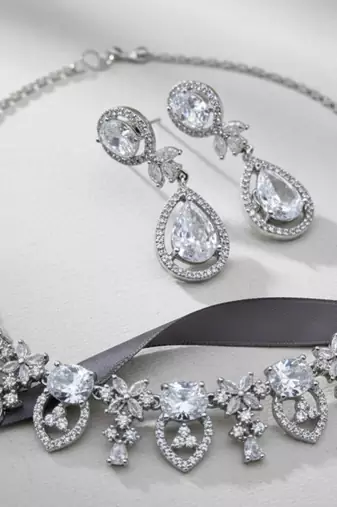 Silver-plated sea green stone-studded jewellery