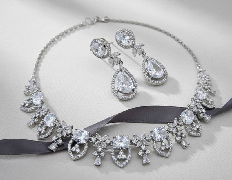 Silver-plated sea green stone-studded jewellery