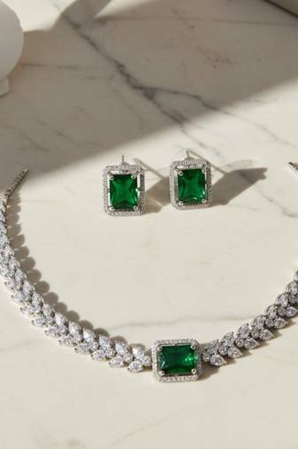 Silver-plated mint green jewellery set