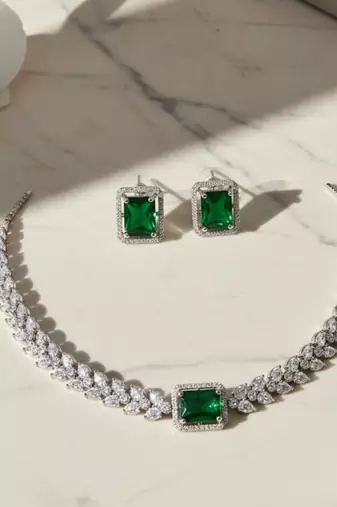 Silver-plated mint green jewellery set
