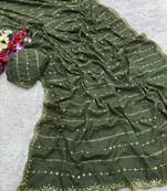 New Star Georgette Beautiful Sequence Work Green Saree With Blouse Set For Women's