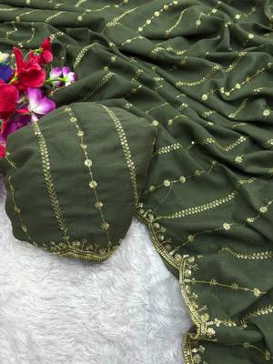 star georgette green saree with sequin work 3