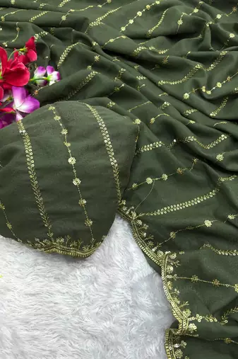 star georgette green saree with sequin work