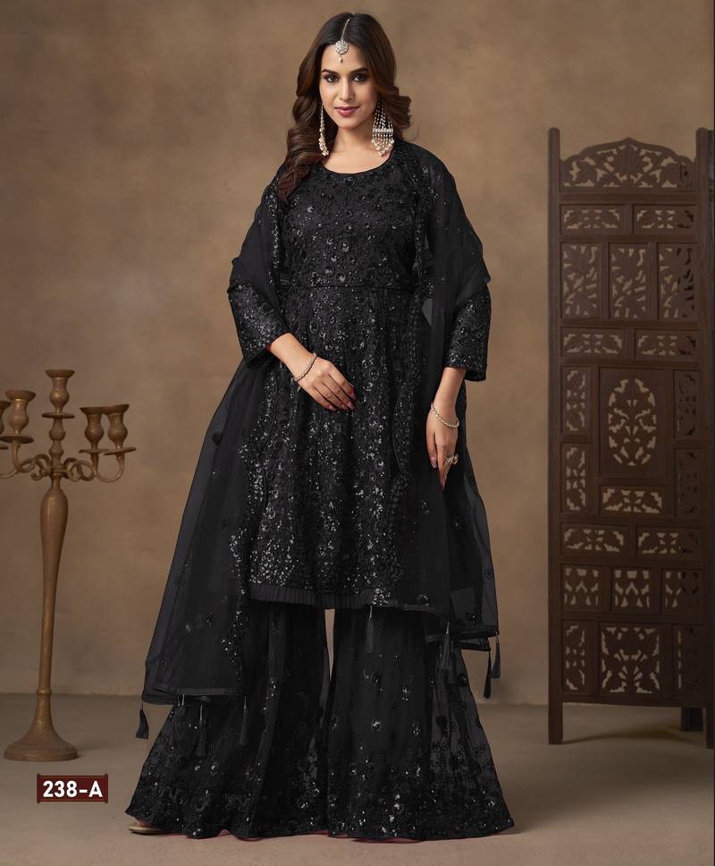 Black embroidered Sharara suit