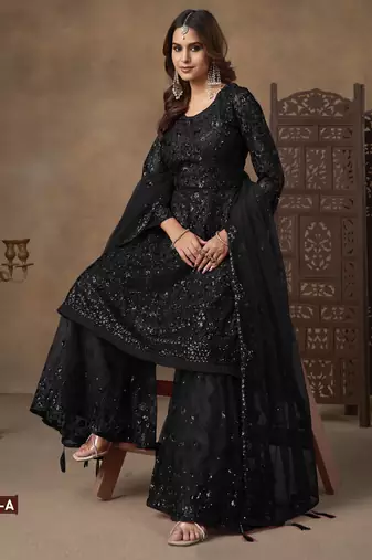 Black embroidered Sharara suit