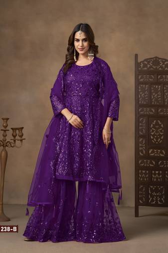 Purple embroidered Sharara suit