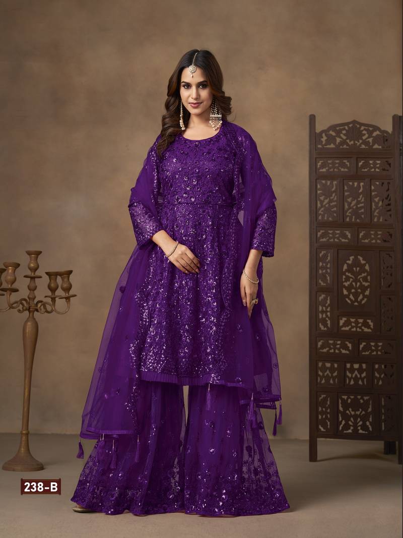 Purple embroidered Sharara suit