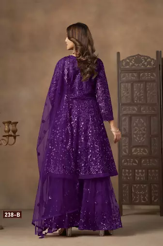 Purple embroidered Sharara suit