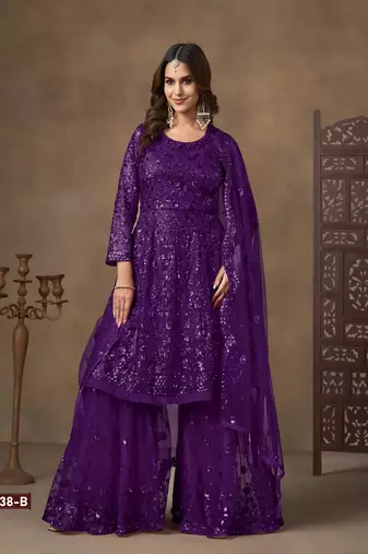 Purple embroidered Sharara suit