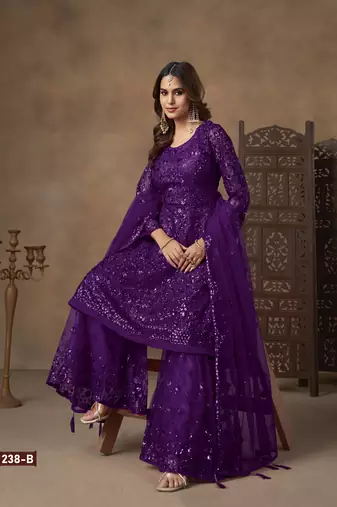 Purple embroidered Sharara suit