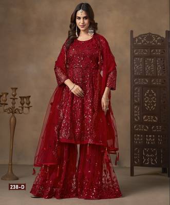 Red embroidered Sharara suit 1