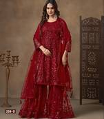 Red embroidered Sharara suit