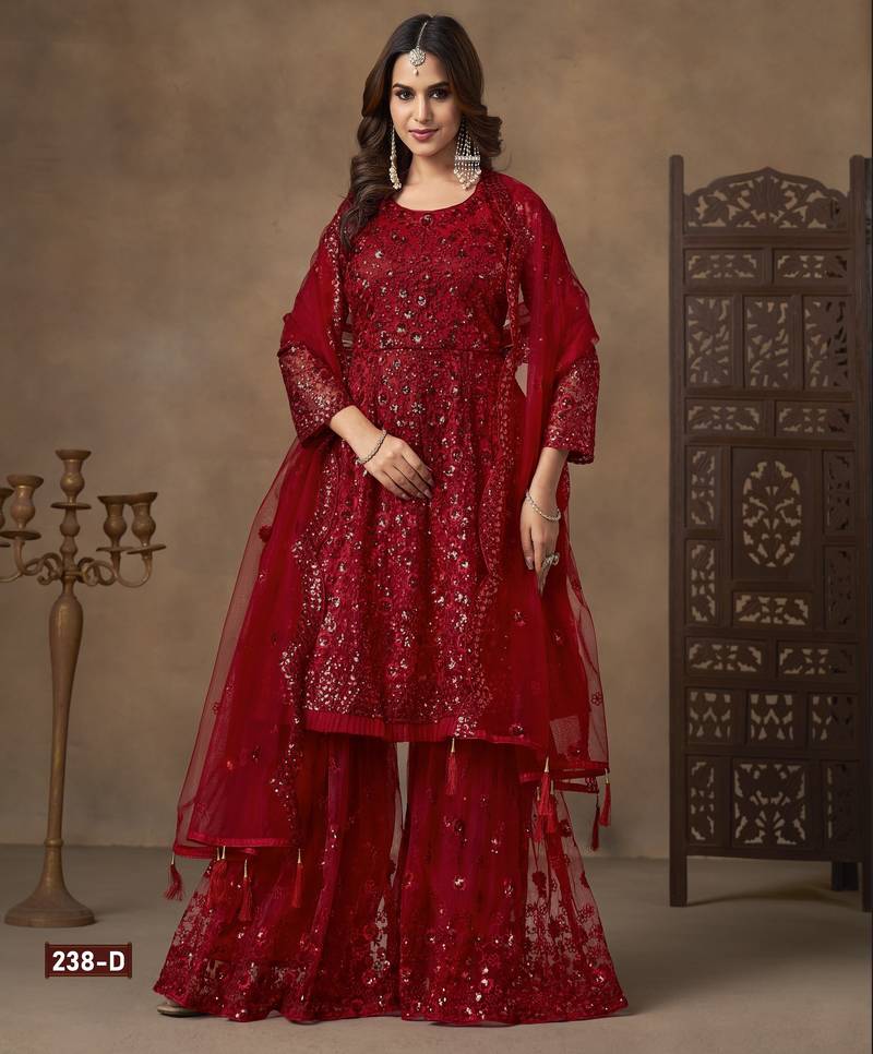 Red embroidered Sharara suit