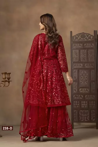 Red embroidered Sharara suit
