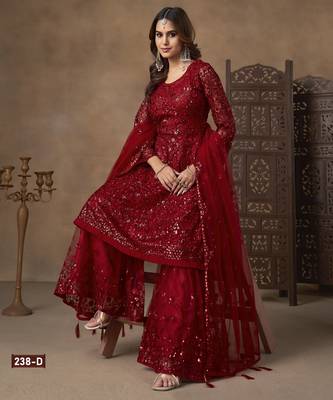Red embroidered Sharara suit 3