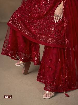 Red embroidered Sharara suit 4