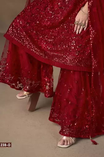 Red embroidered Sharara suit