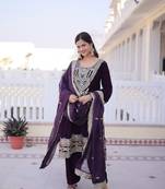 Wine Velvet Embroidered Kurta Set