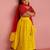 girls net fabric floral foil print cropped top with flared lehenga ethnic set – falsa & yellow for kids