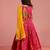 pink floral screen print cotton lehenga choli set with yellow chiffon dupatta