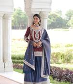 Maroon Silk Embroidered Kurta Sharara Set