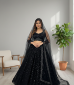 Black Net Sequins & Zari Embroidered Lehenga set with Choli and dupatta with dupatta