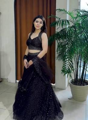 Black Net Sequins & Zari Embroidered Lehenga set with Choli and dupatta with dupatta 2