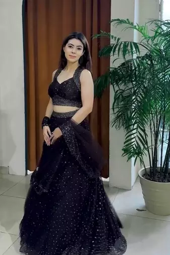 Black Net Sequins & Zari Embroidered Lehenga set with Choli and dupatta with dupatta
