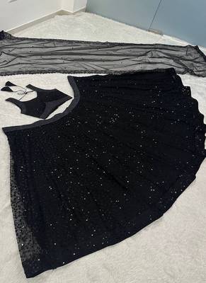Black Net Sequins & Zari Embroidered Lehenga set with Choli and dupatta with dupatta 3