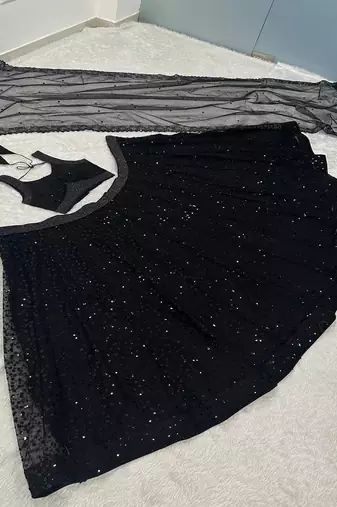 Black Net Sequins & Zari Embroidered Lehenga set with Choli and dupatta with dupatta