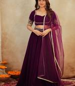 Rani Pink Velvet Lehenga set with Choli and dupatta