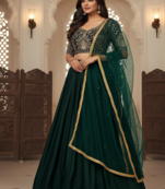 Green Satin Lehenga set with Choli and dupatta 
