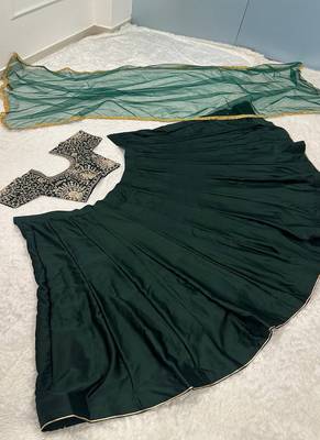 Green Satin Lehenga set with Choli and dupatta  2