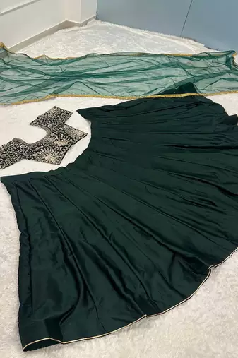 Green Satin Lehenga set with Choli and dupatta 