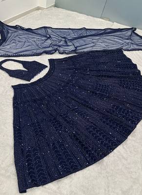 Navy Blue  Net Sequins & Dori Lehenga set with Choli and dupatta 3