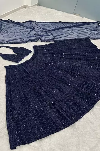Navy Blue  Net Sequins & Dori Lehenga set with Choli and dupatta