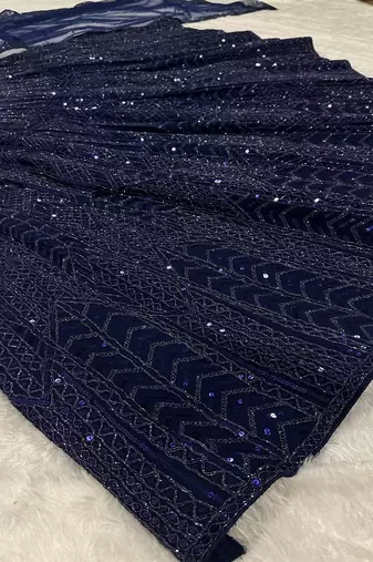 Navy Blue  Net Sequins & Dori Lehenga set with Choli and dupatta