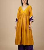 Mustard yellow purple vichitra silk set