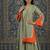 Olive green vichitra silk kurta set with contrast orange panels