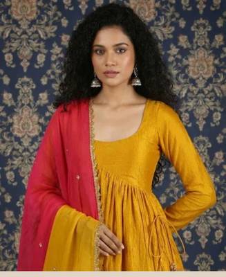Mustard yellow dhoti set pink dupatta 2