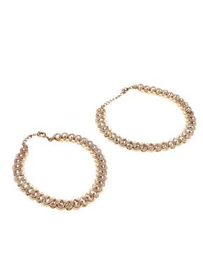 Astonish oval shape pearl brown kundan stone antique gold plated set of 2 anklet(payal) for women 1