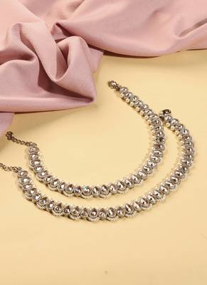 Astonish oval shape pearl brown kundan stone antique gold plated set of 2 anklet(payal) for women 2