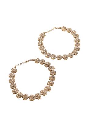 Dazzling flower design brown kundan stone antique gold plated set of 2 anklet(payal) for women 1