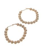Dazzling flower design brown kundan stone antique gold plated set of 2 anklet(payal) for women