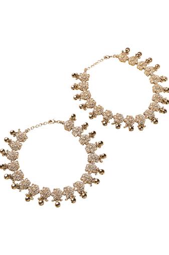 Flower design and golden ball brown kundan stone antique gold plated set of 2 anklet(payal)for women