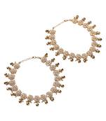 Flower design and golden ball brown kundan stone antique gold plated set of 2 anklet(payal)for women