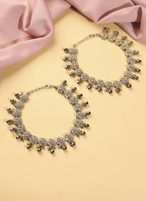 Flower design and golden ball brown kundan stone antique gold plated set of 2 anklet(payal)for women 2