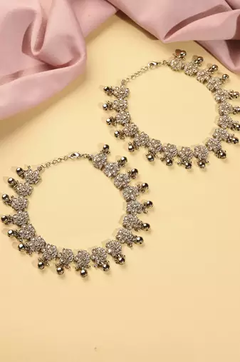 Flower design and golden ball brown kundan stone antique gold plated set of 2 anklet(payal)for women