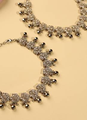 Flower design and golden ball brown kundan stone antique gold plated set of 2 anklet(payal)for women 3