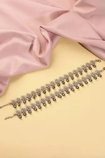 Flower design and golden ball brown kundan stone antique gold plated set of 2 anklet(payal)for women